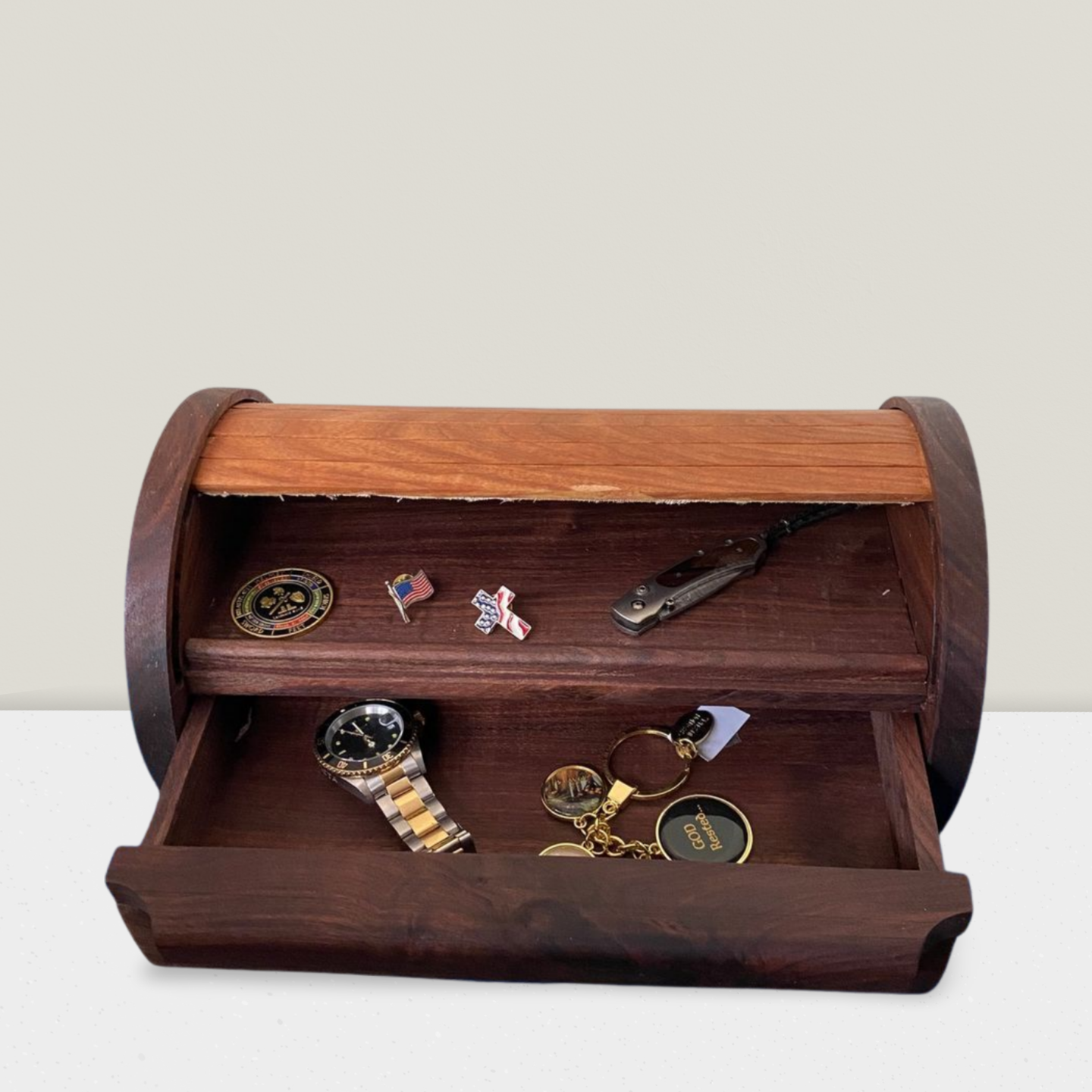 Black Walnut and Cherry Roll top Valet Box