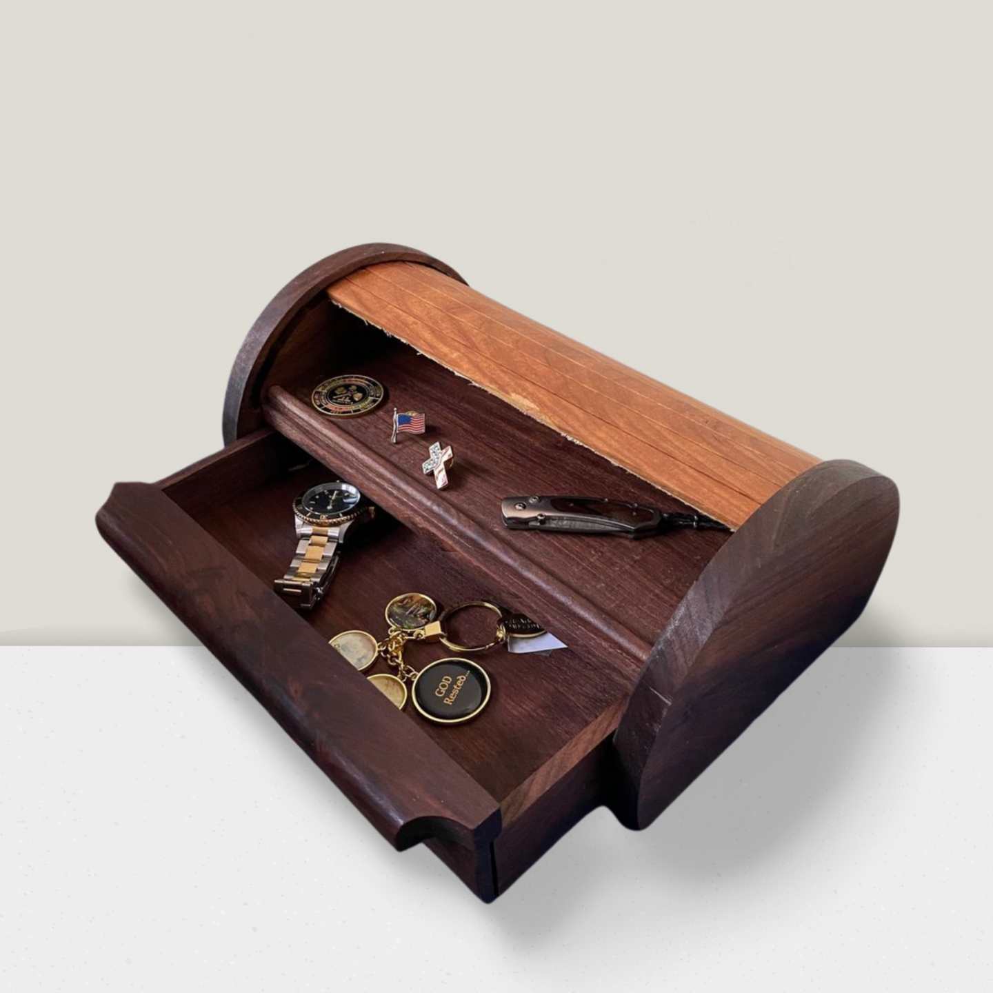 Black Walnut and Cherry Roll top Valet Box